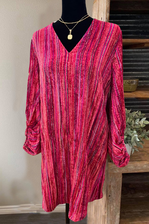 Velvet Striped V-Neck Dress