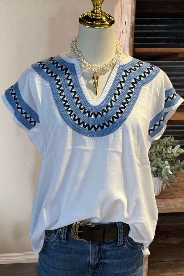 Stripe Trim V-neck Top