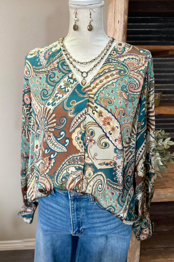 Bohemian Paisley V-Neck Top