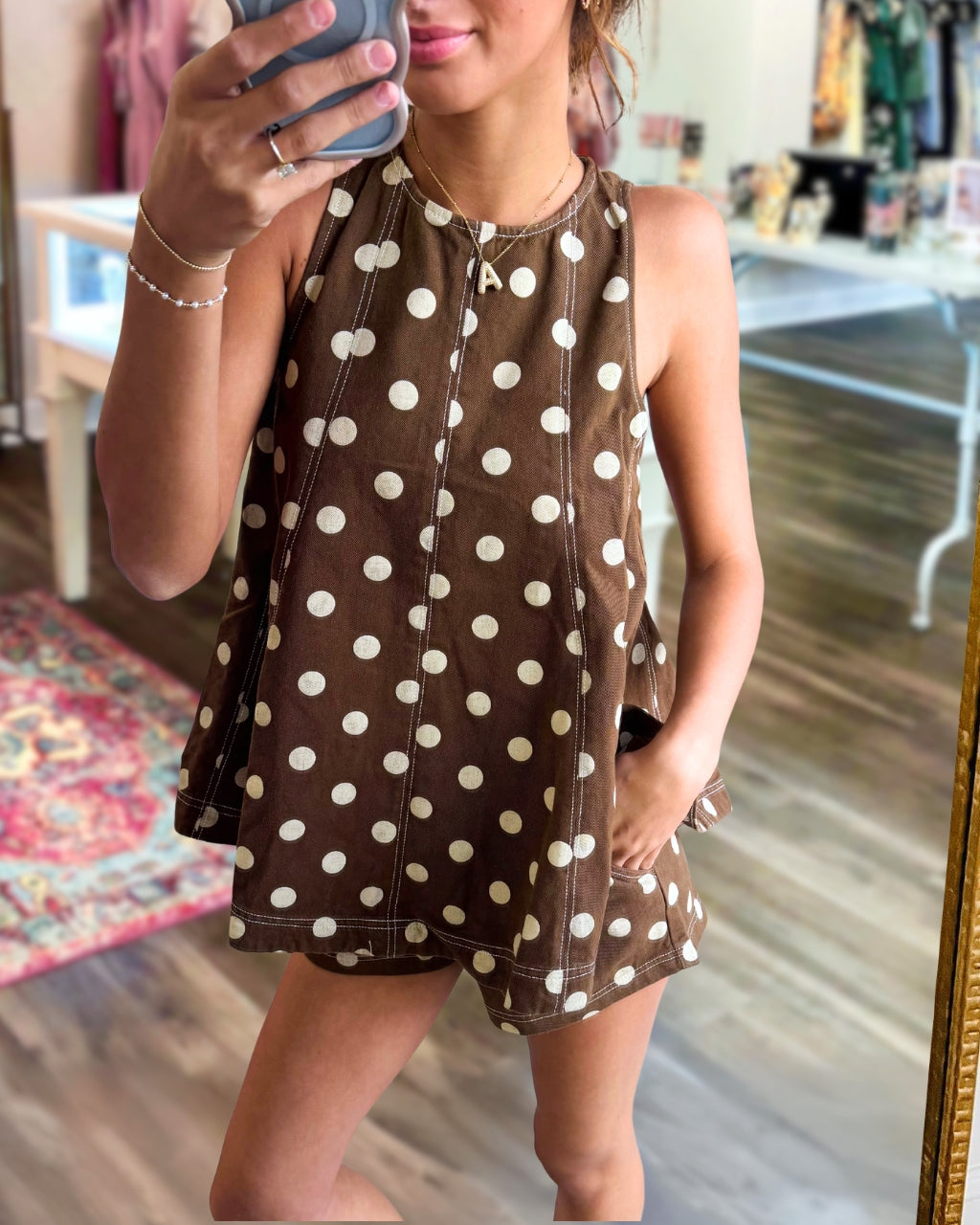 Polka Dot Sleeveless Shorts Set