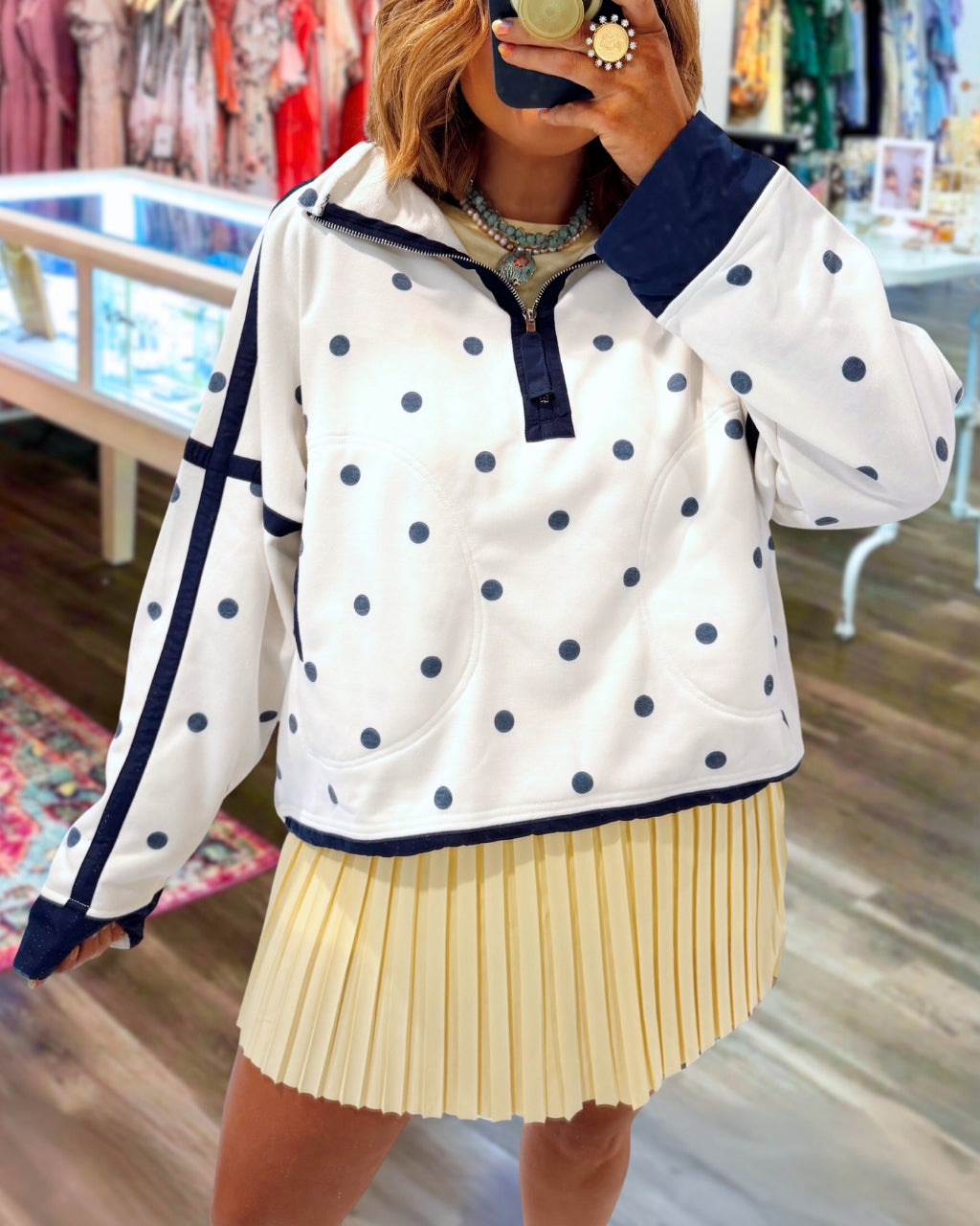 Chic Polka-dot Half-zip Pullover