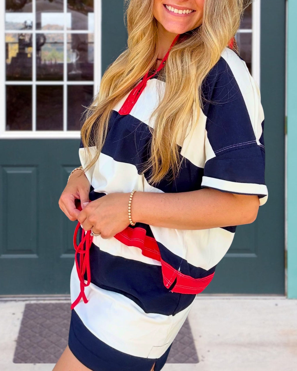 Contrast Trim Striped Skirt Set