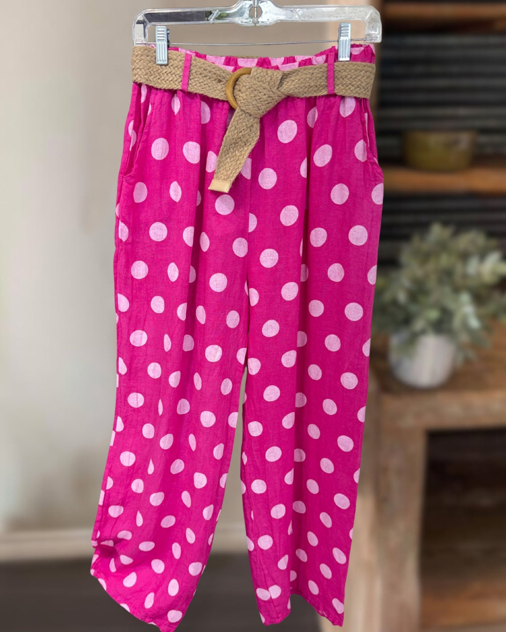 Polka Dot Linen Wide-leg Pants