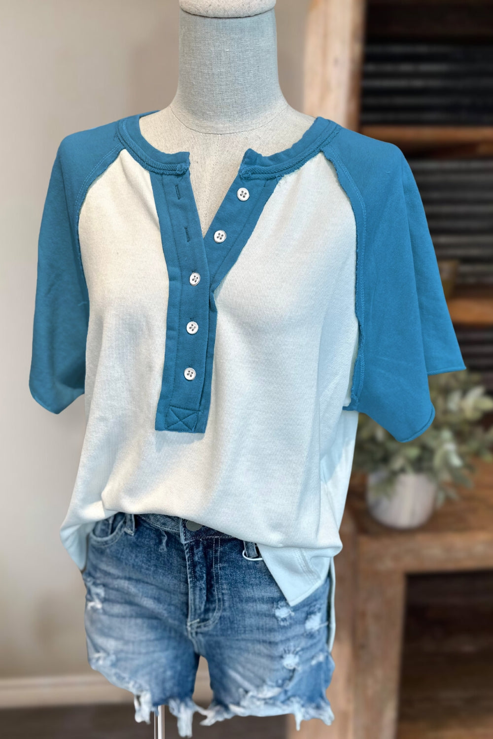 Color Block Henley Top