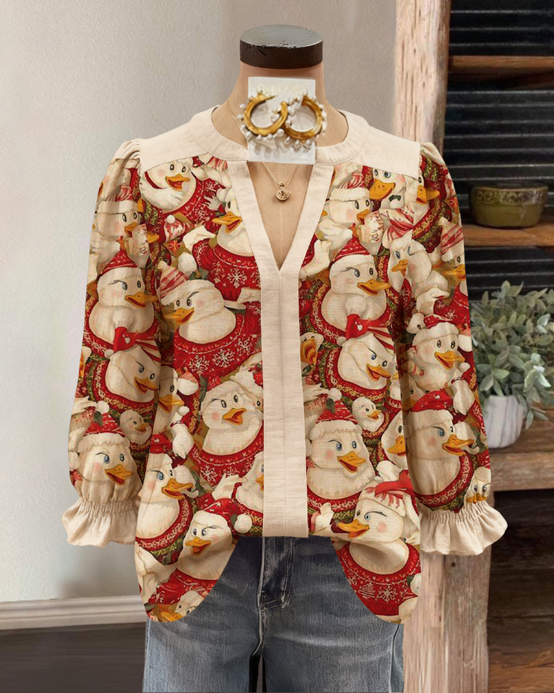 Christmas Duck V-Neck Top