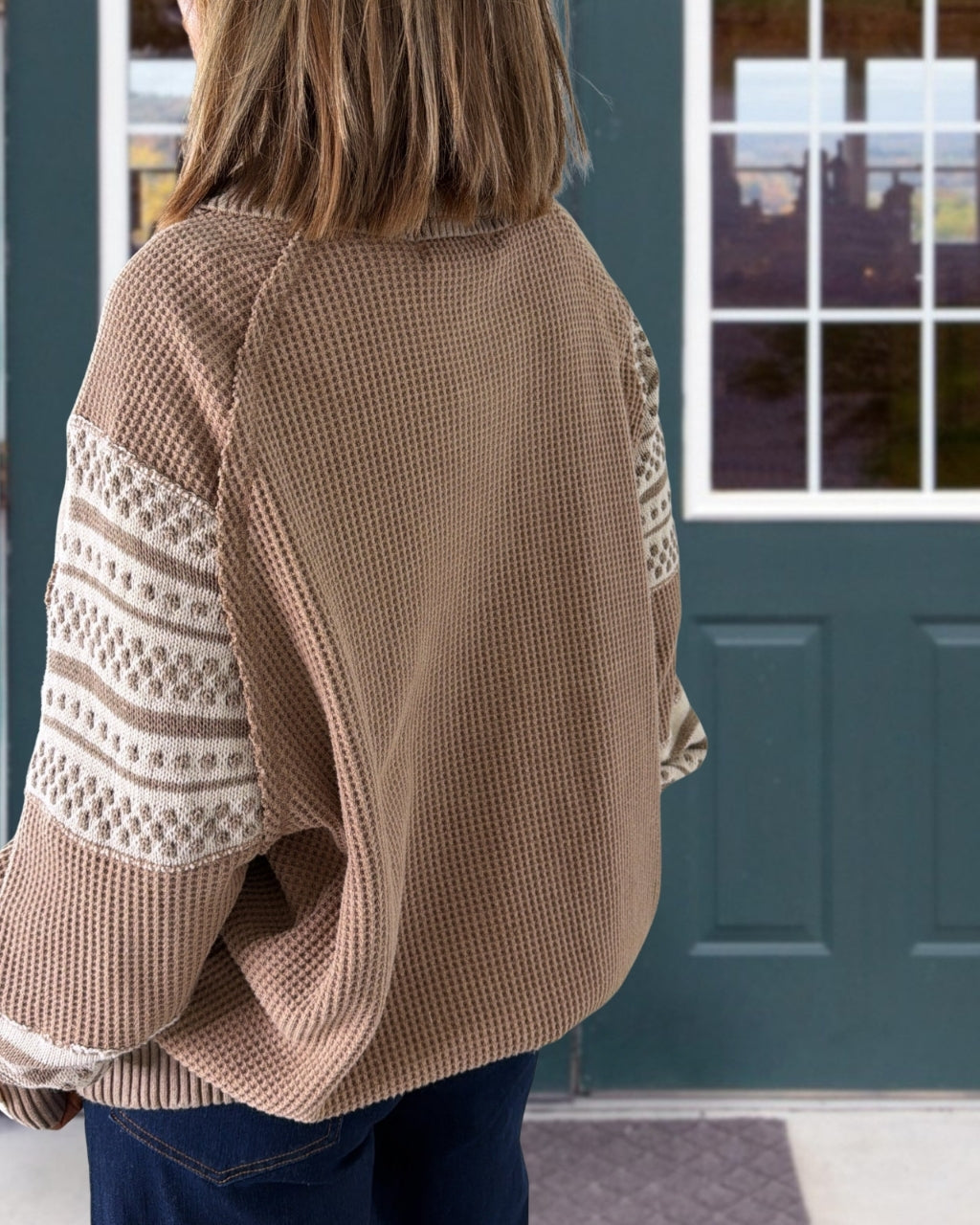 Waffle Washed Distressed Pullover