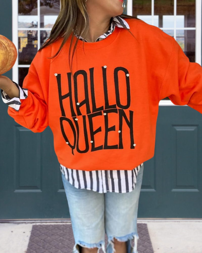 Orange Round Neck Letter Print Sweatshirt