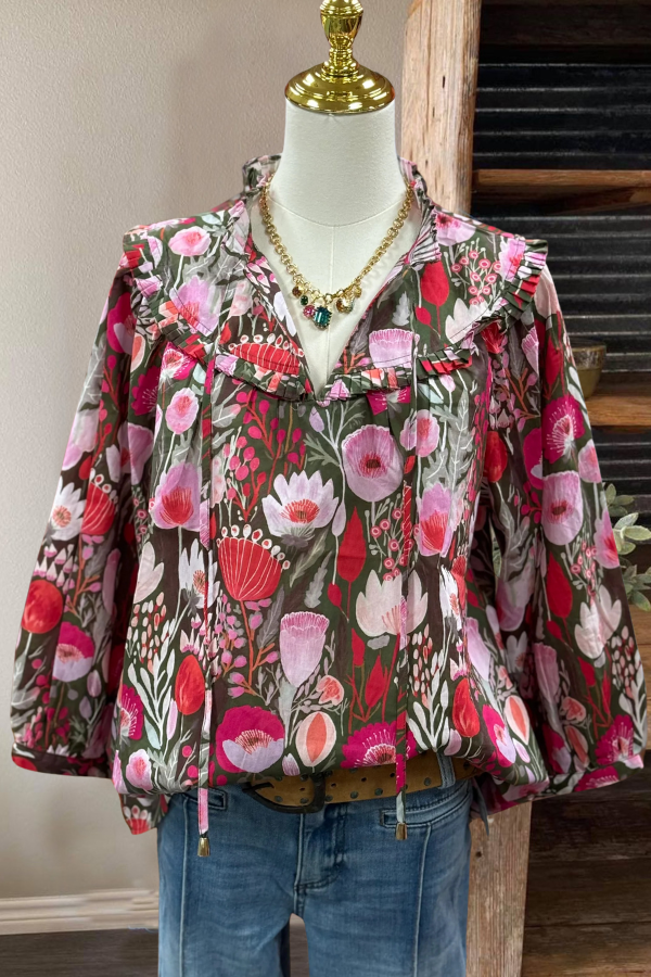 Vibrant Floral Lapel Blouse