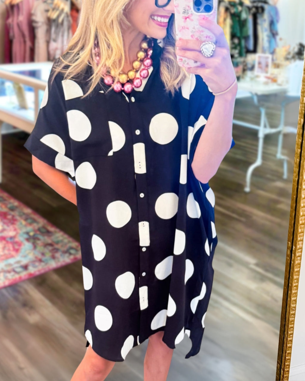 Stylish Polka Dot Shirt Dress