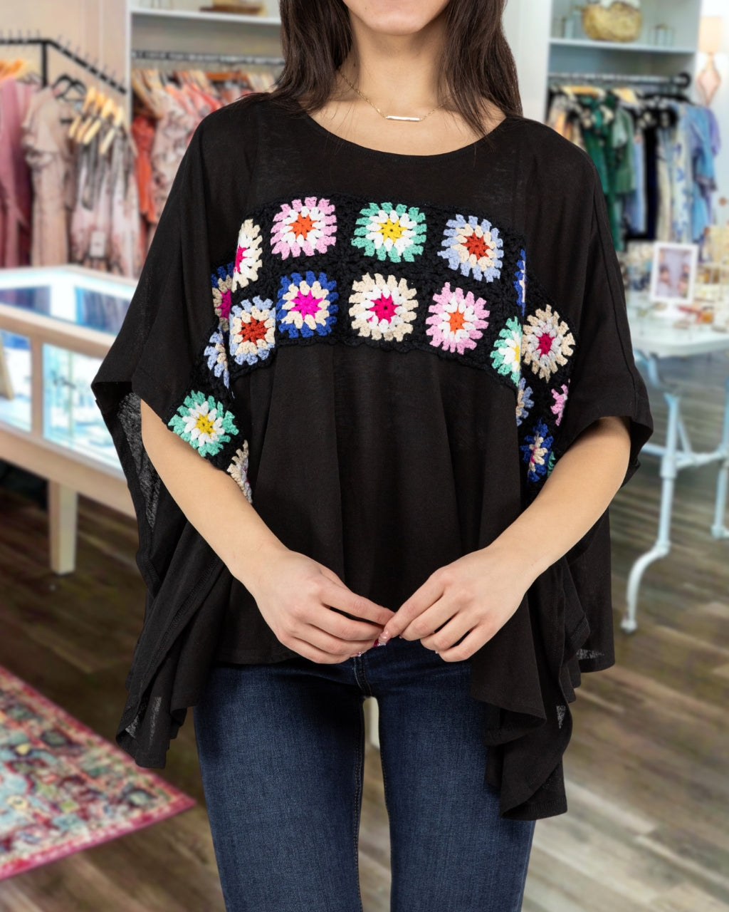 Retro Blossom Crochet Tunic Top