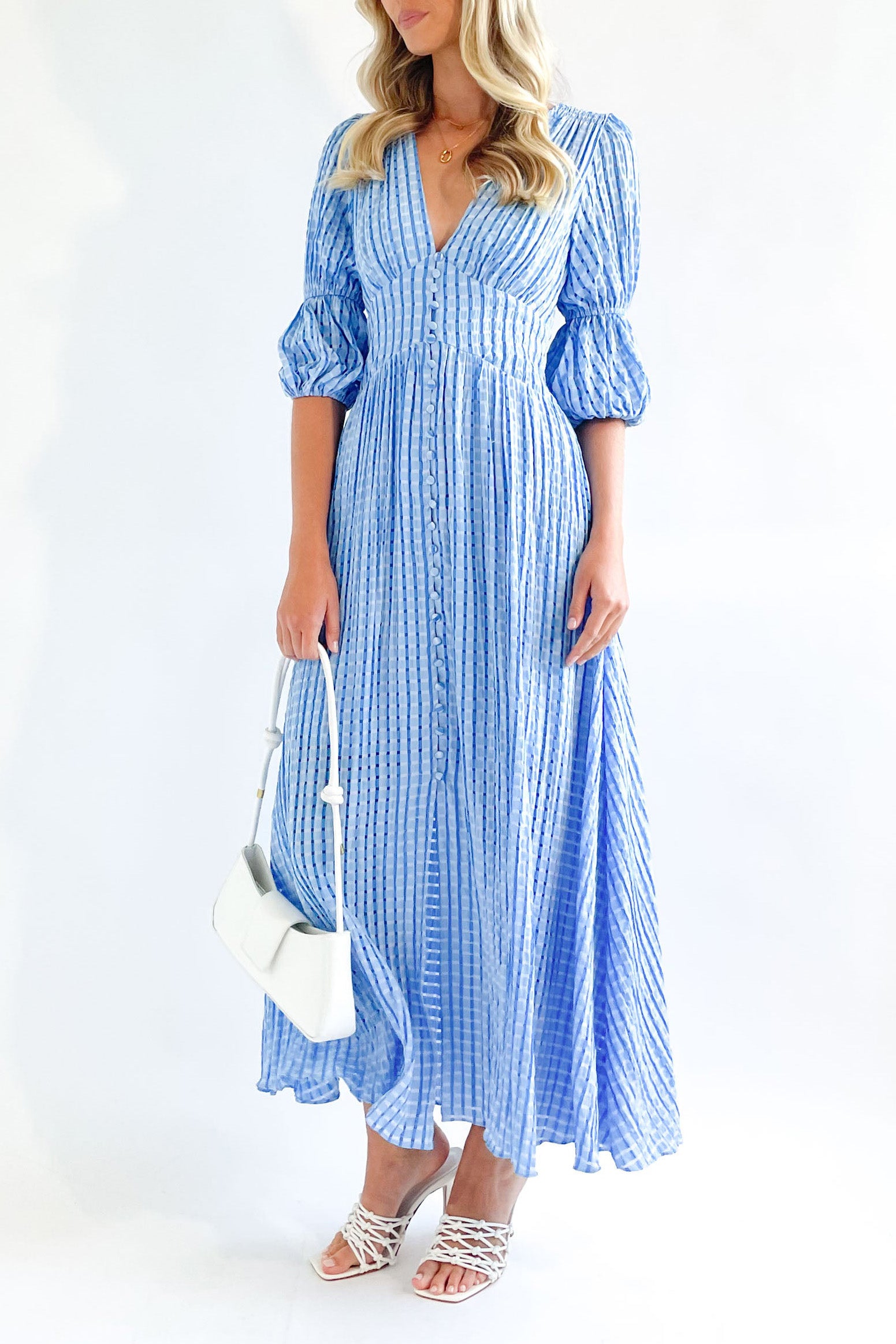 Small Squares Maxi Dress-Blue