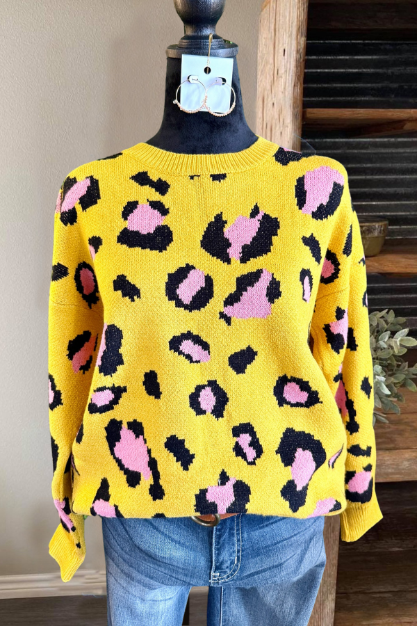 Colorblock Leopard Crewneck Sweater