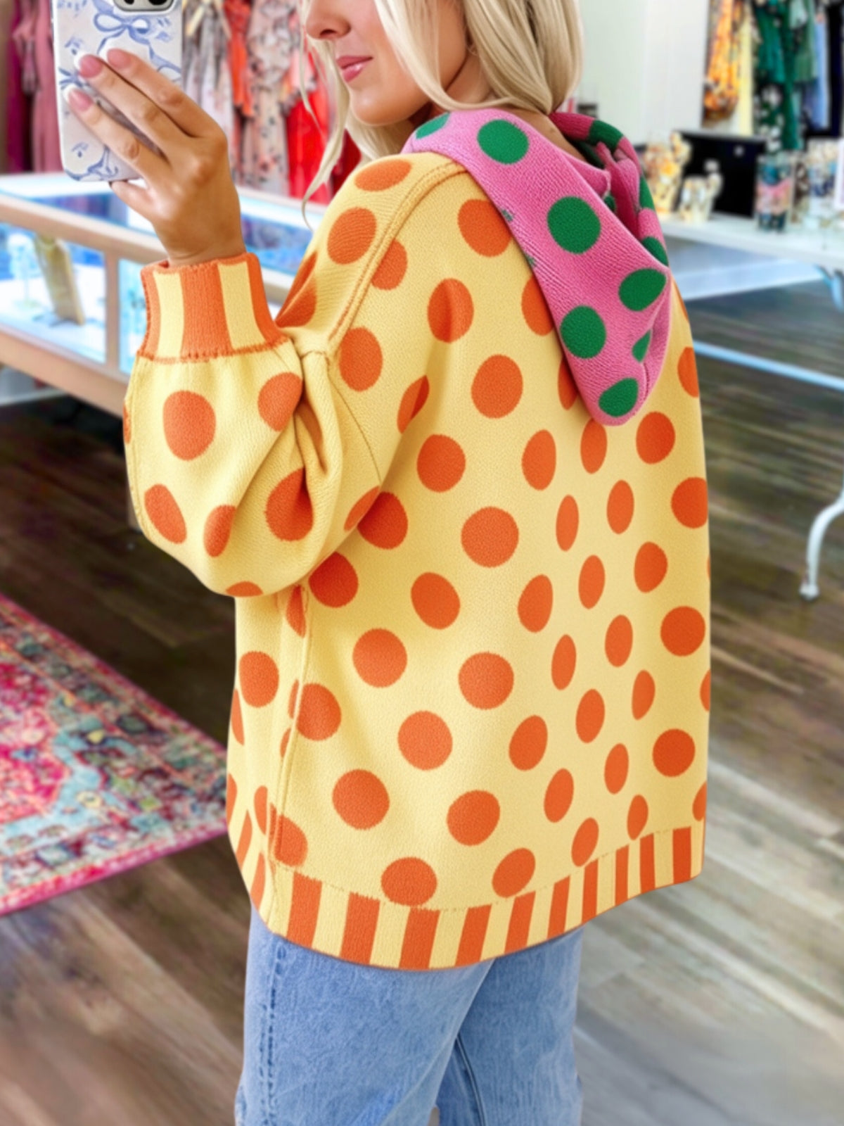 Playful Polka-Dot Color-Block Hoodie