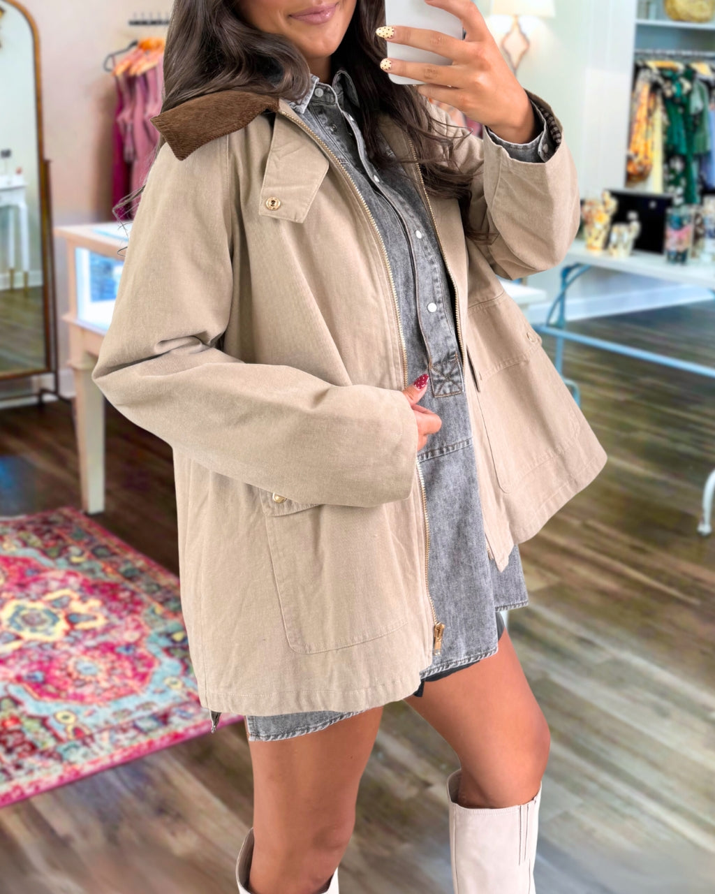 Chic Corduroy Collar Trench Jacket