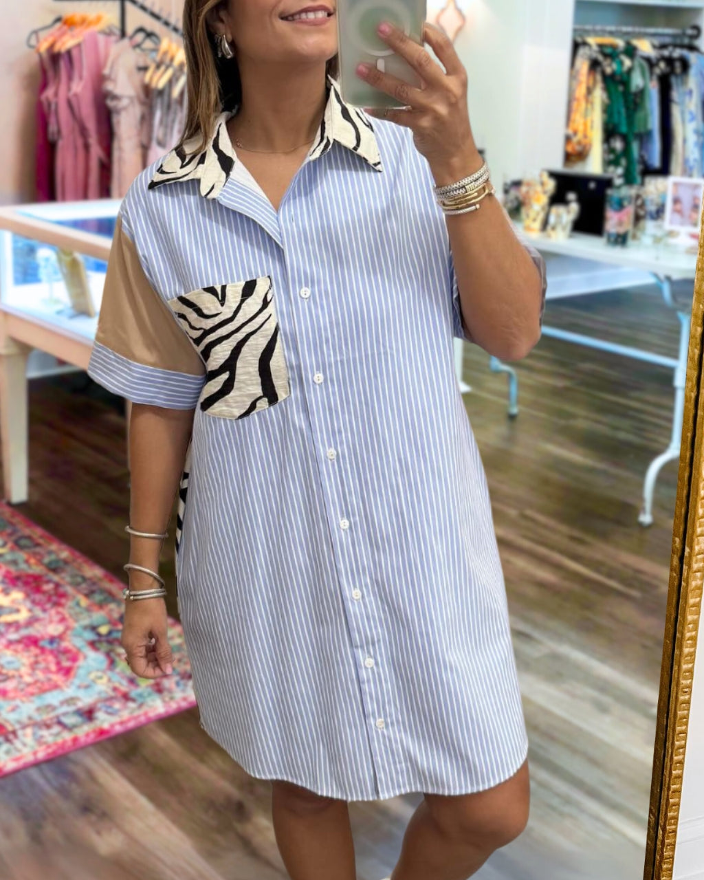 Colorblock Striped Shirt Dress