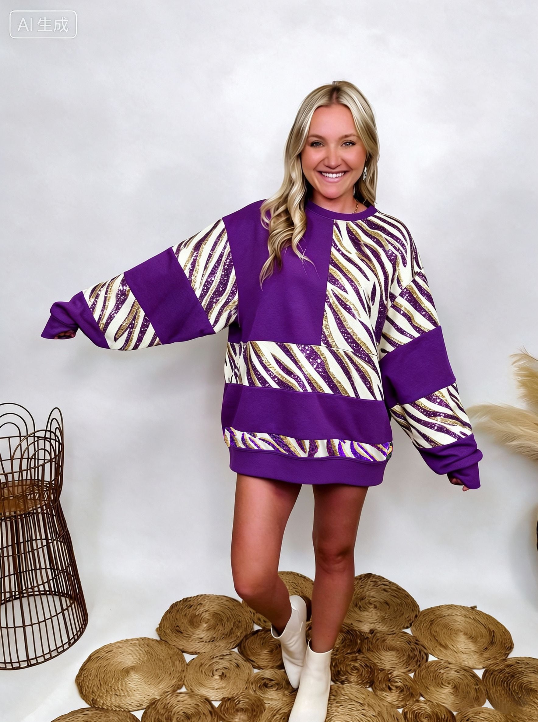 Tiger Stripe Sequin Patchwork Pullover