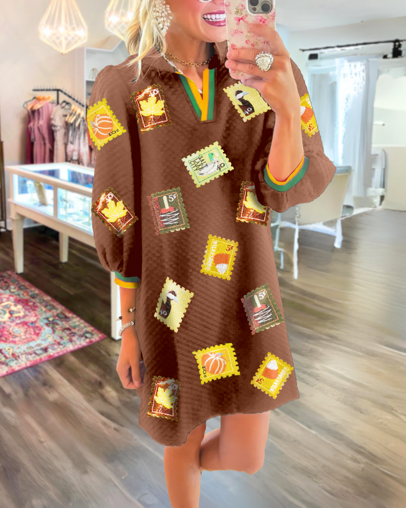 Sequin Stamp Mini Dress