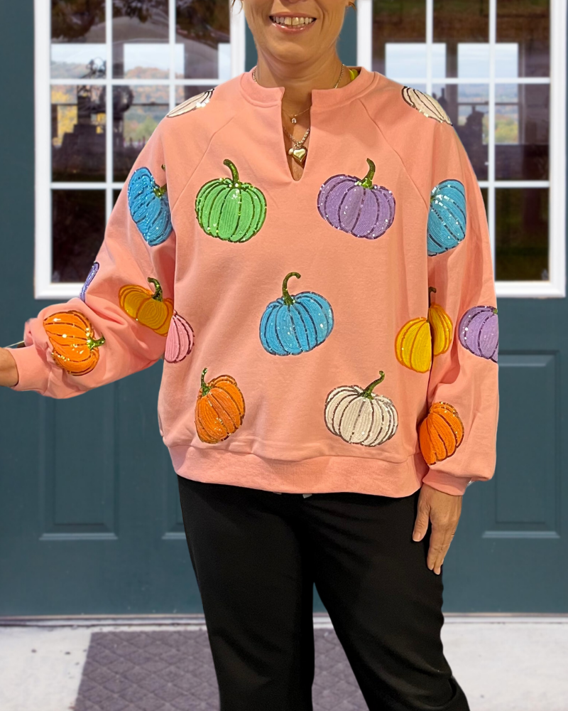 Fall Pumpkin Sequin Pullover