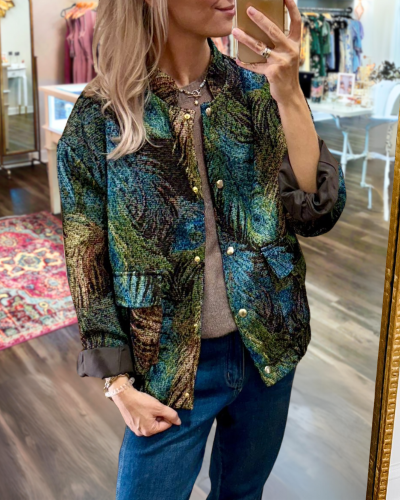Abstract Feather Button Jacket