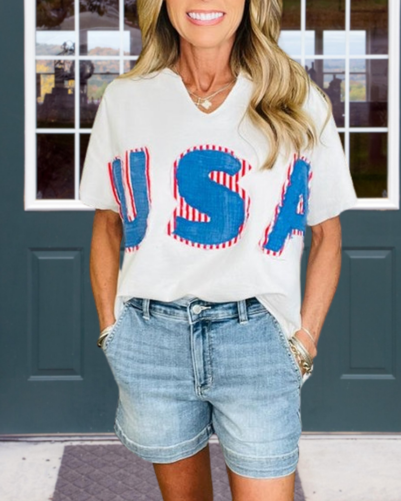 USA Striped V-neck T-shirt