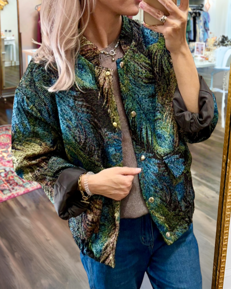 Abstract Feather Button Jacket