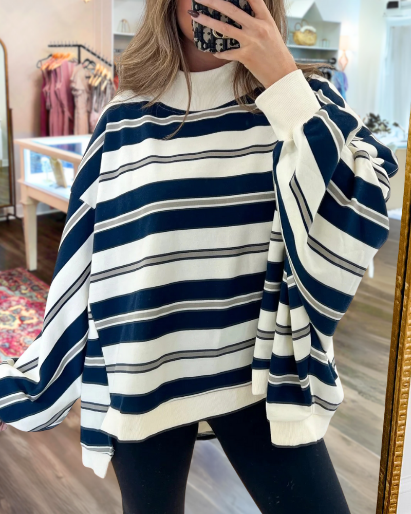 Unique Striped Turtleneck Pullover