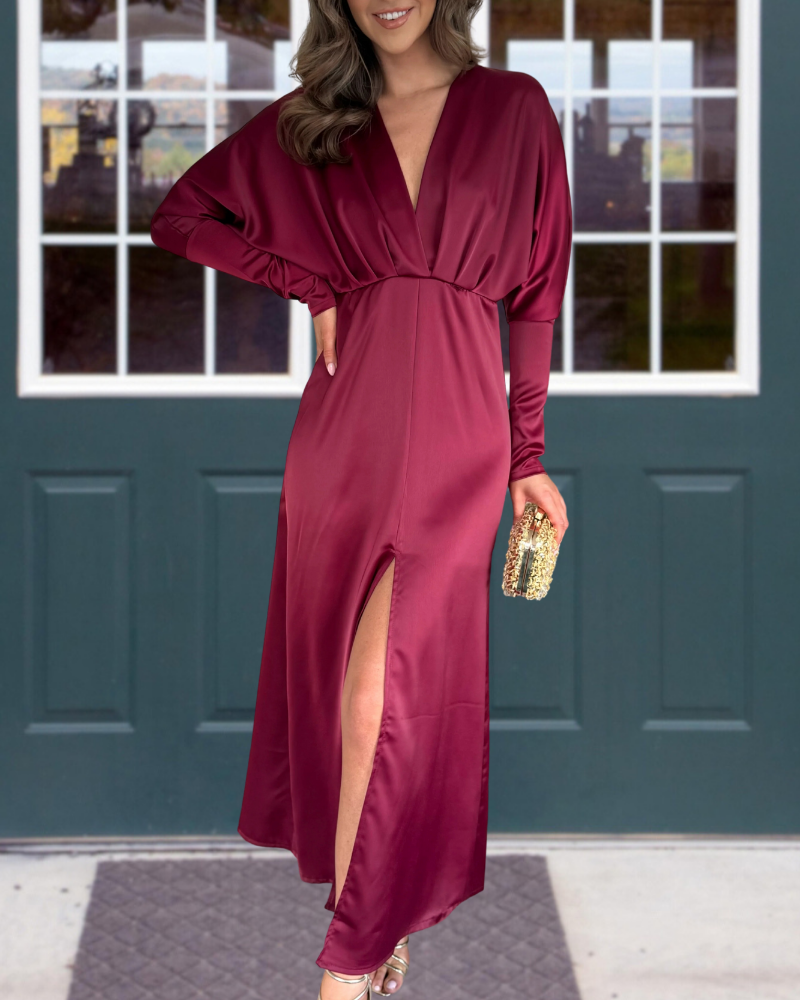Elegant Slit V-Neck Maxi Dress