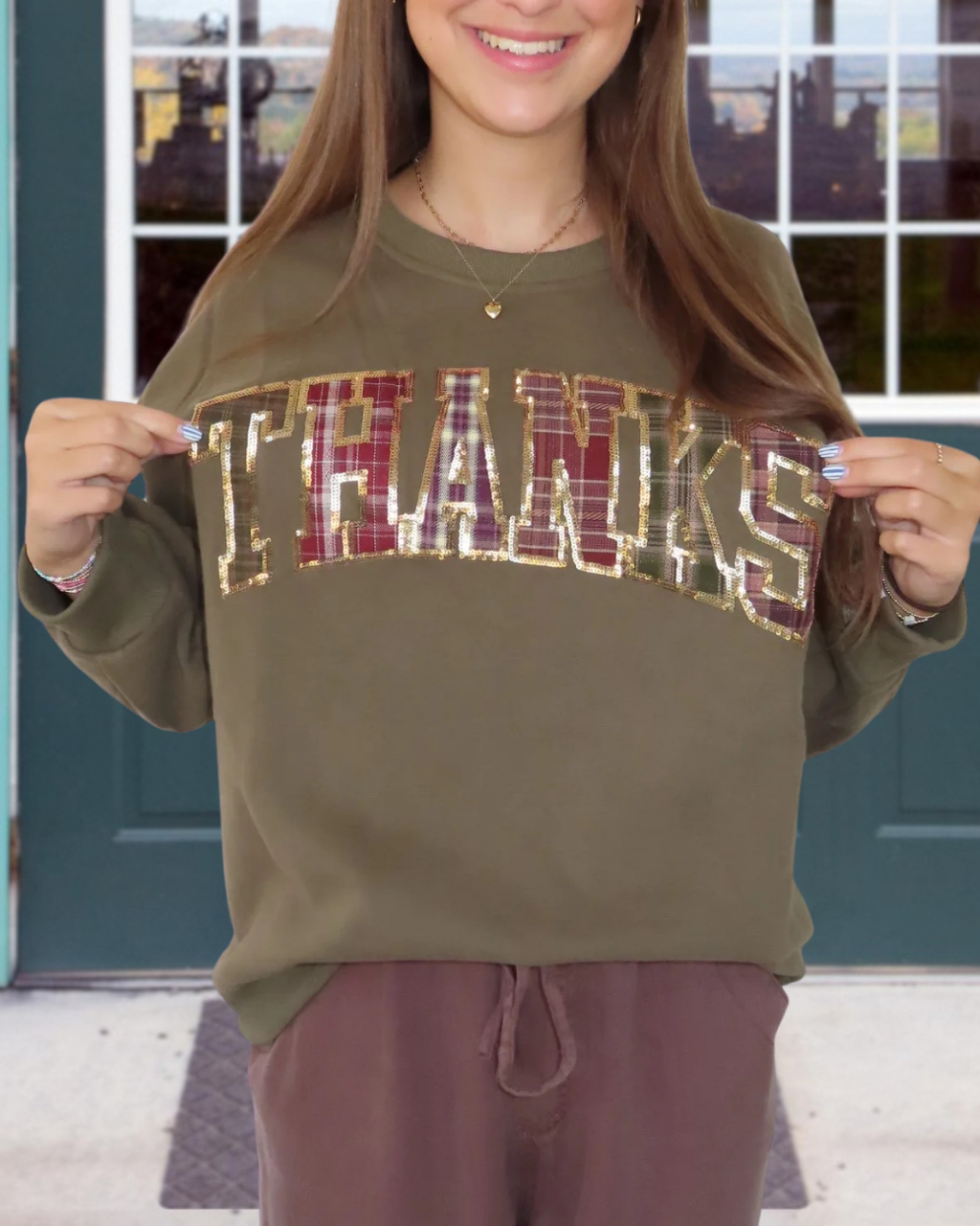 "Thanks" Sequin Patch Sweatshirt