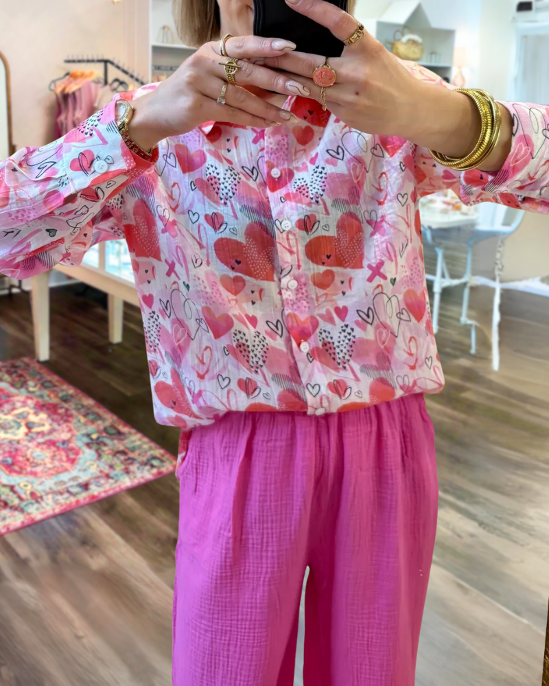 Heart Stand Collar Button Shirt