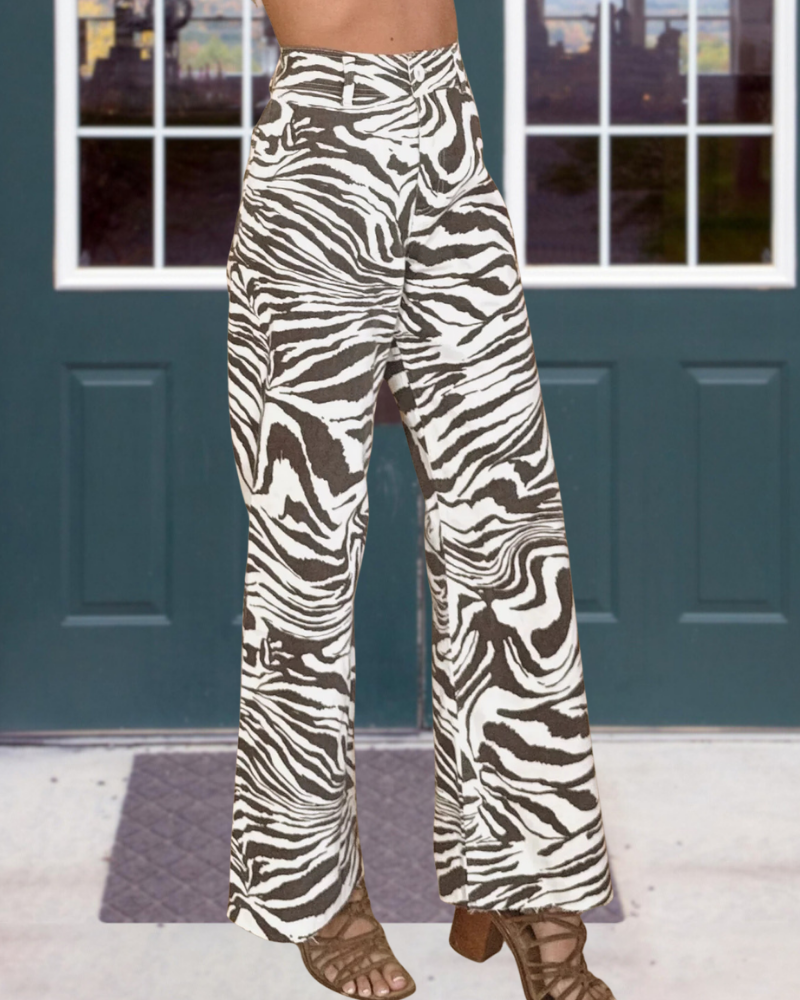 Zebra Flared Wide-Leg Pants