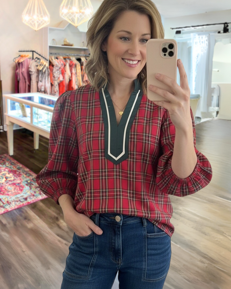 Plaid Puff Sleeve Top