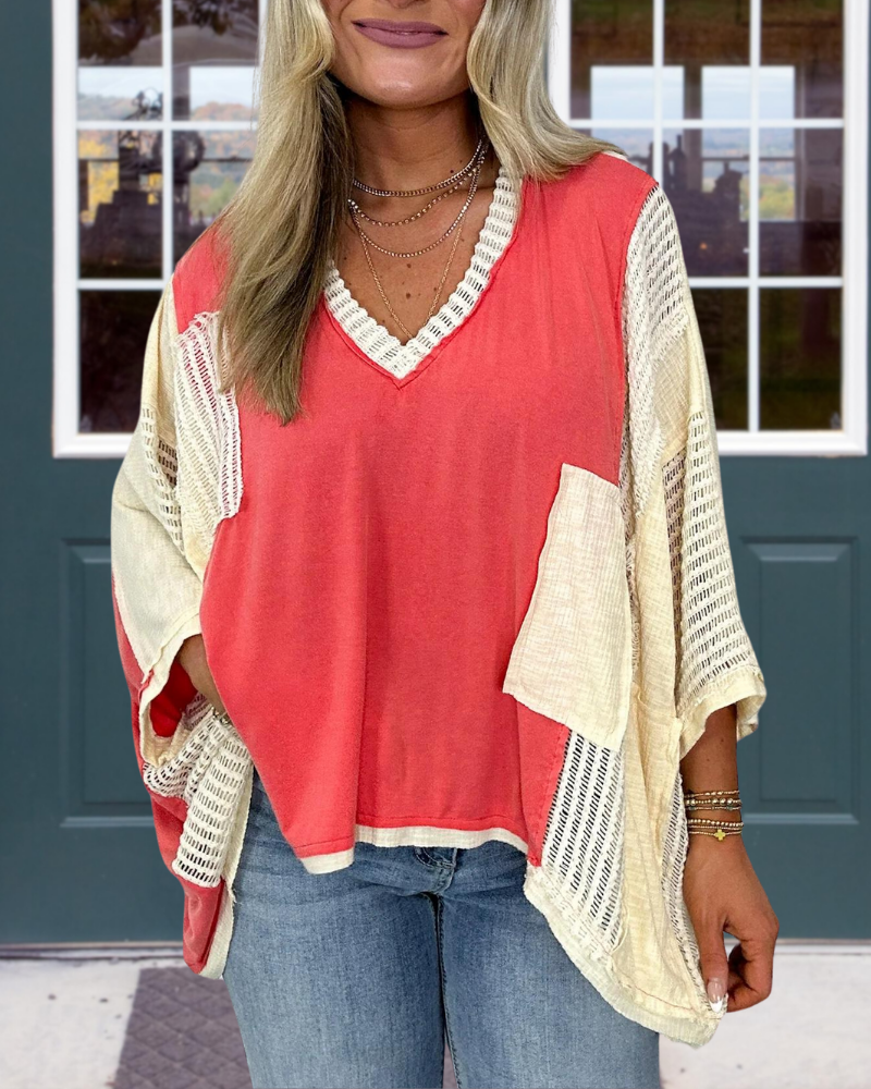 Oversized Contrasting Colorblock Top