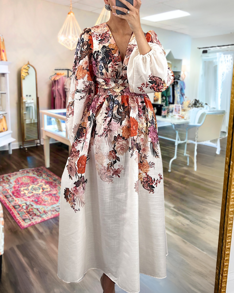 Stylish Floral V-Neck Maxi Dress