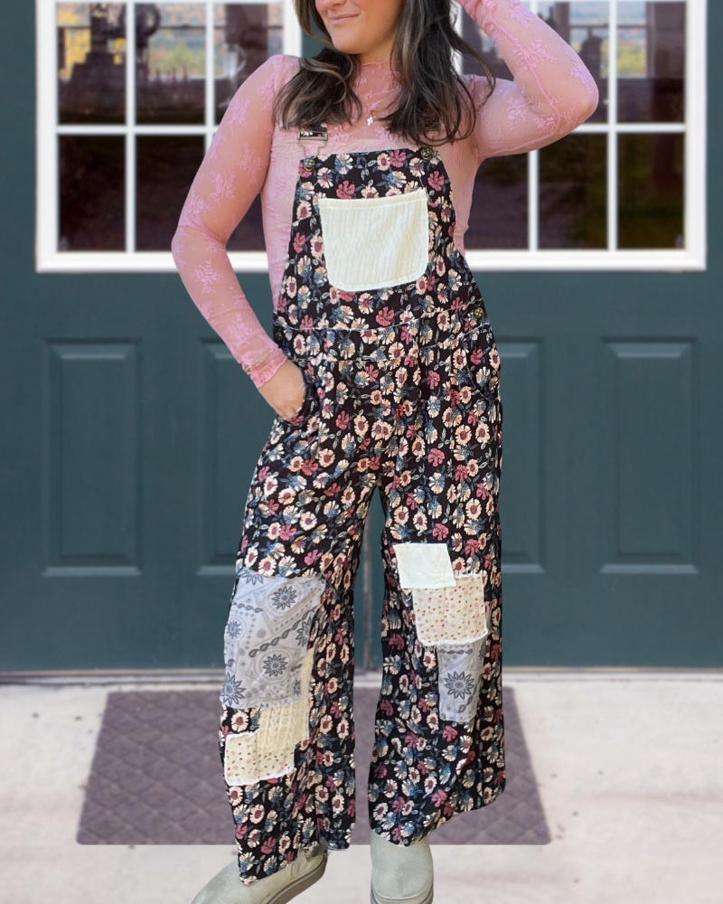 Retro Floral Patchwork Overalls