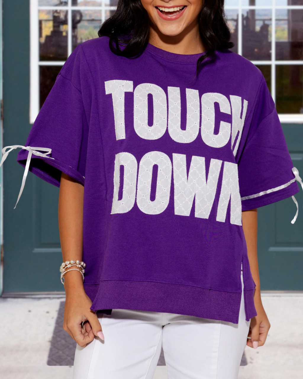 TOUCH DOWN Lace Embroidery Patch T-shirt