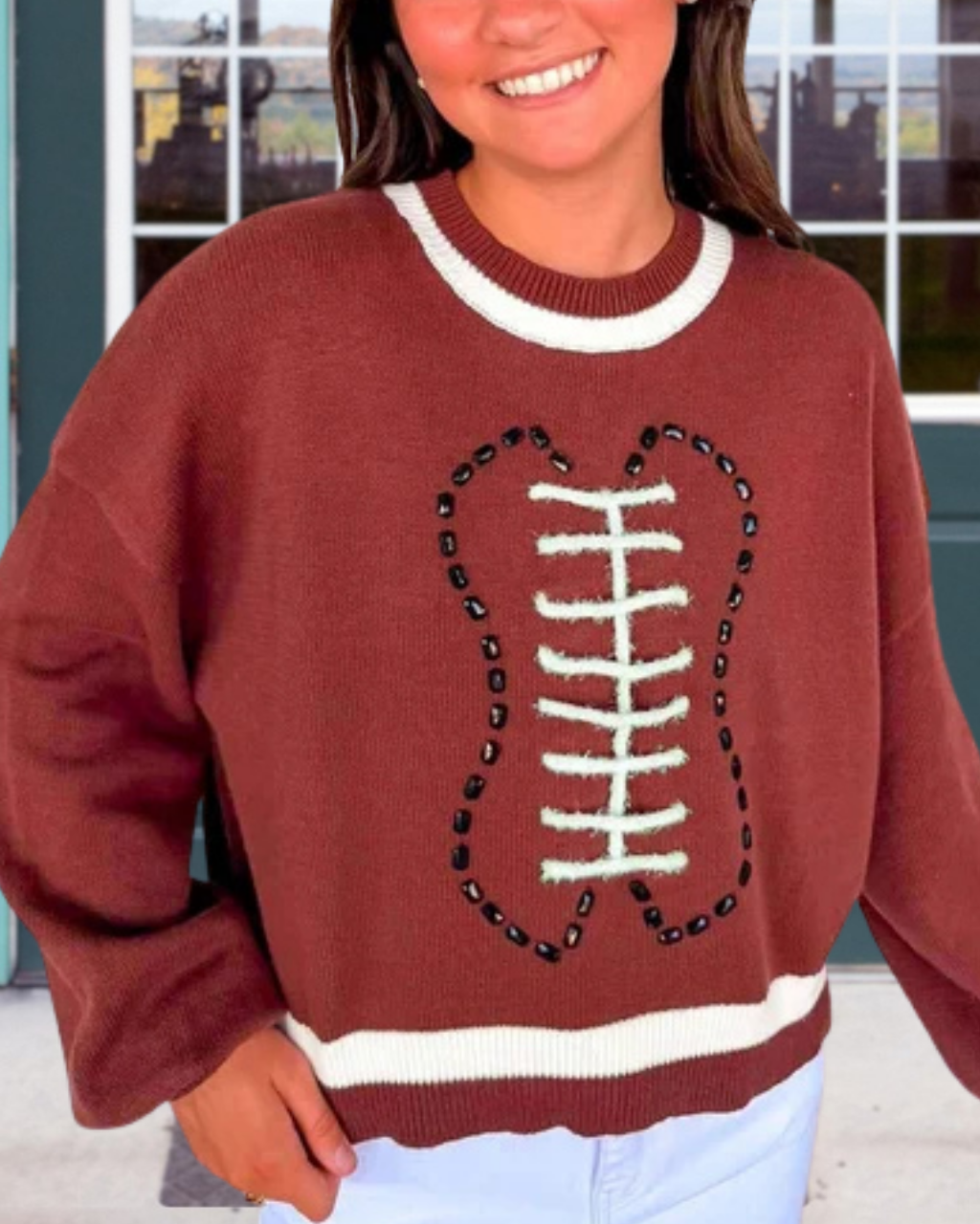 Football Beaded Embroidered Sweater