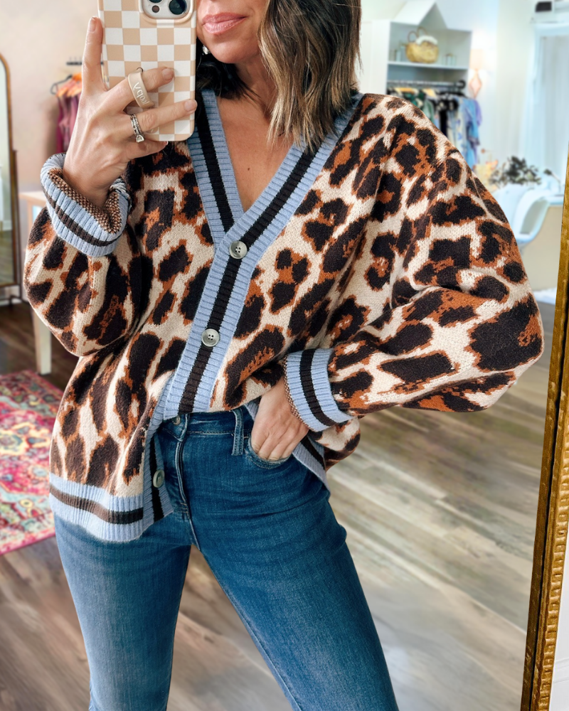 Leopard Striped V-Neck Cardigan