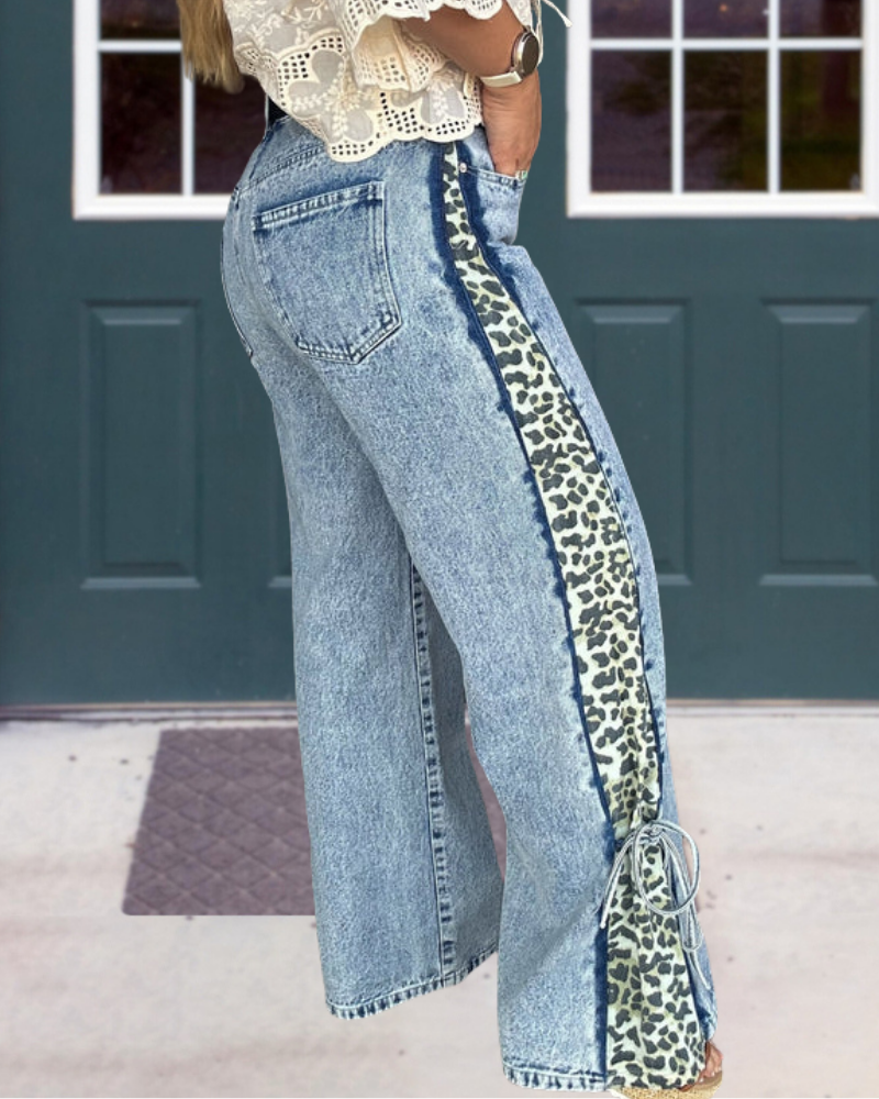 Stylish Leopard Trimmed Jeans