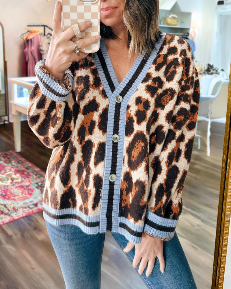 Leopard Striped V-Neck Cardigan