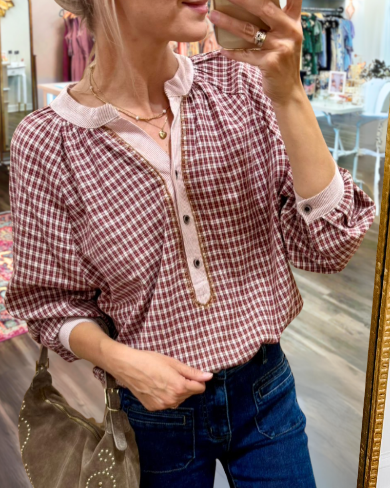 Trendy Plaid V-Neck Top