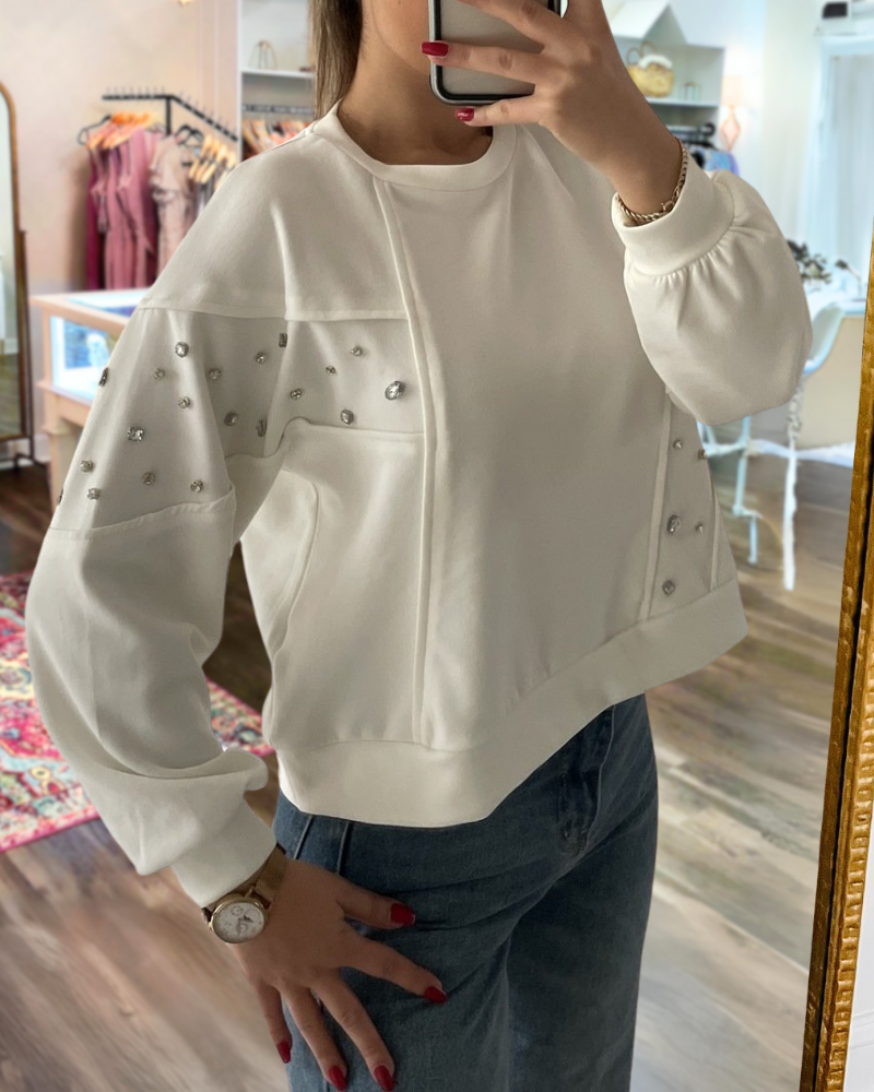 Chic Rhinestone Crewneck Sweatshirt