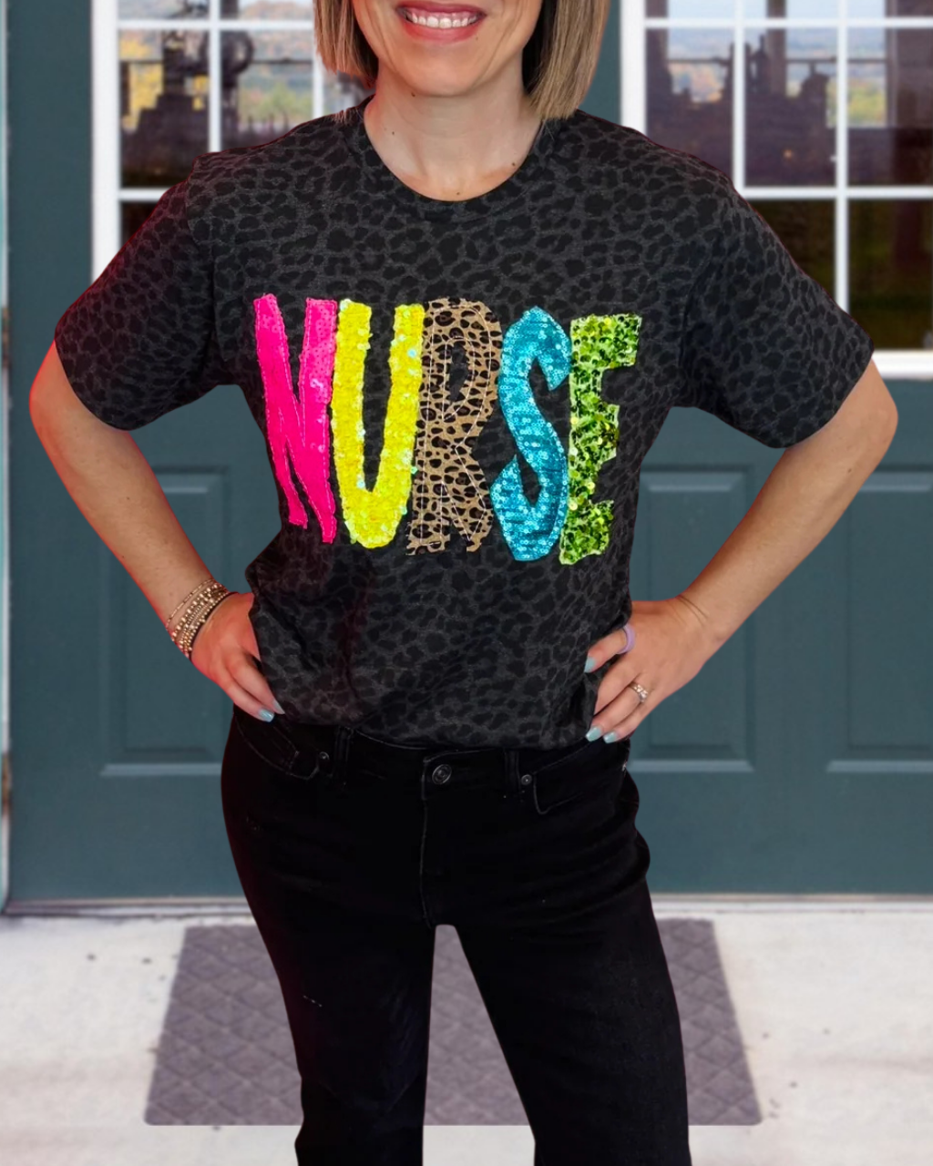 NURSE Sequin-Embroidered Leopard Tee