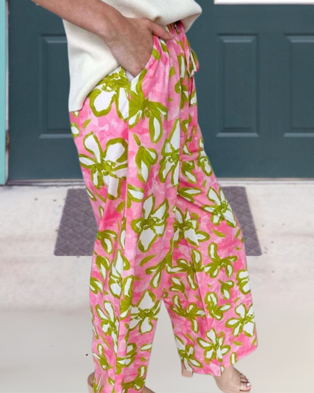 Floral Pattern Satin Wide-leg Pants