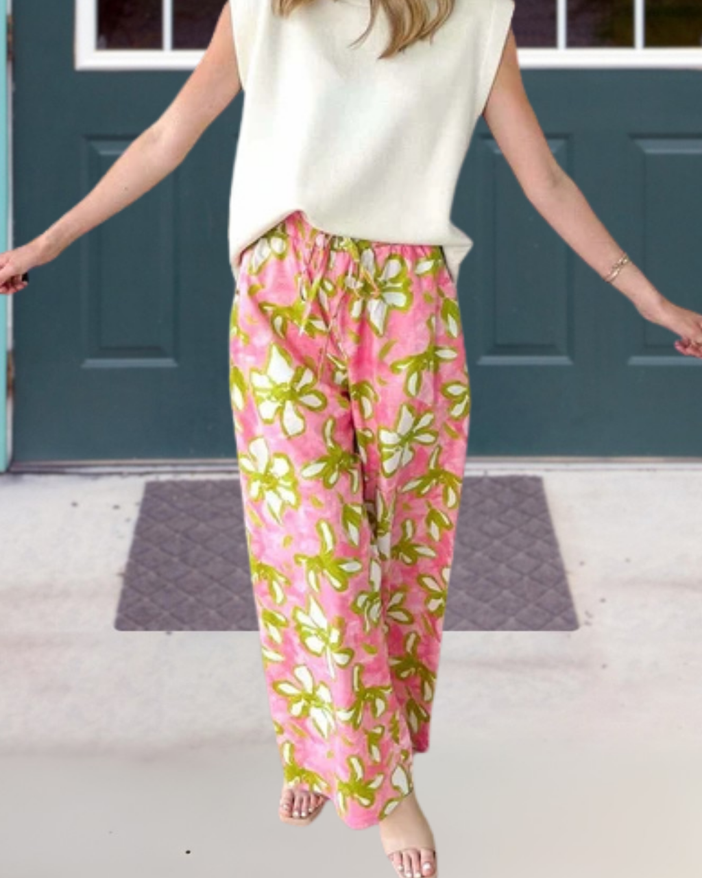 Floral Pattern Satin Wide-leg Pants