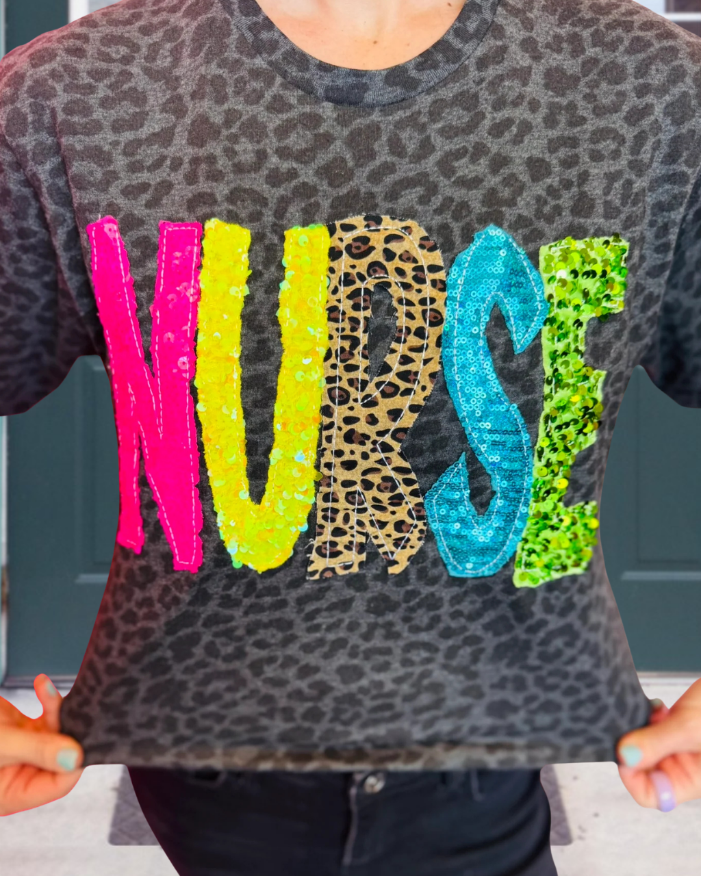 NURSE Sequin-Embroidered Leopard Tee