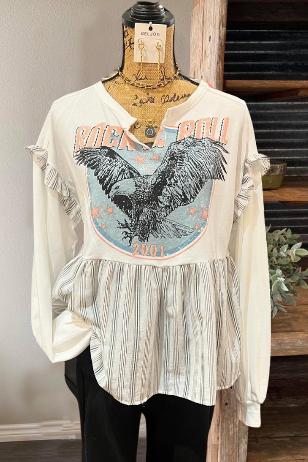 ROCK&ROLL Ruffled Patchwork Top