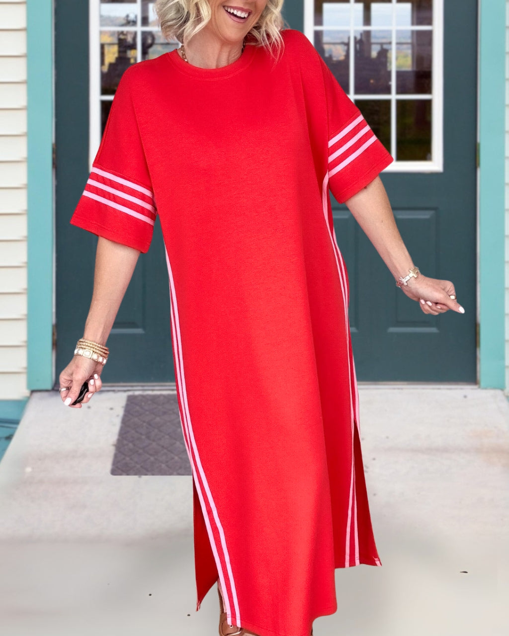 Contrast Striped Side T-shirt Dress