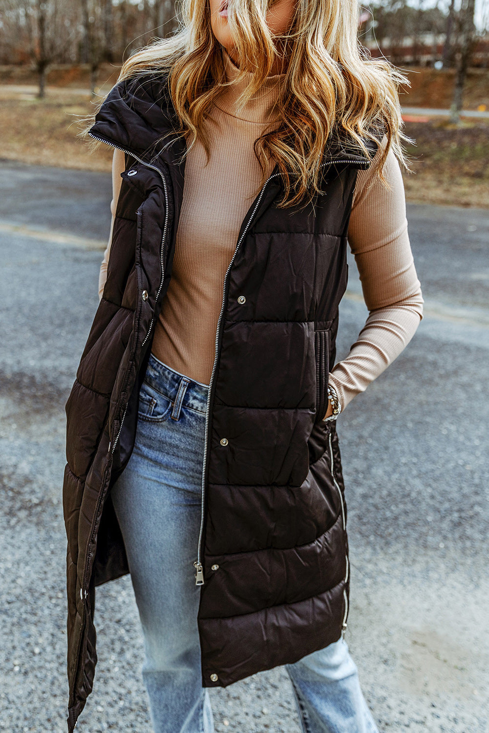 Hooded Puffer Long Vest