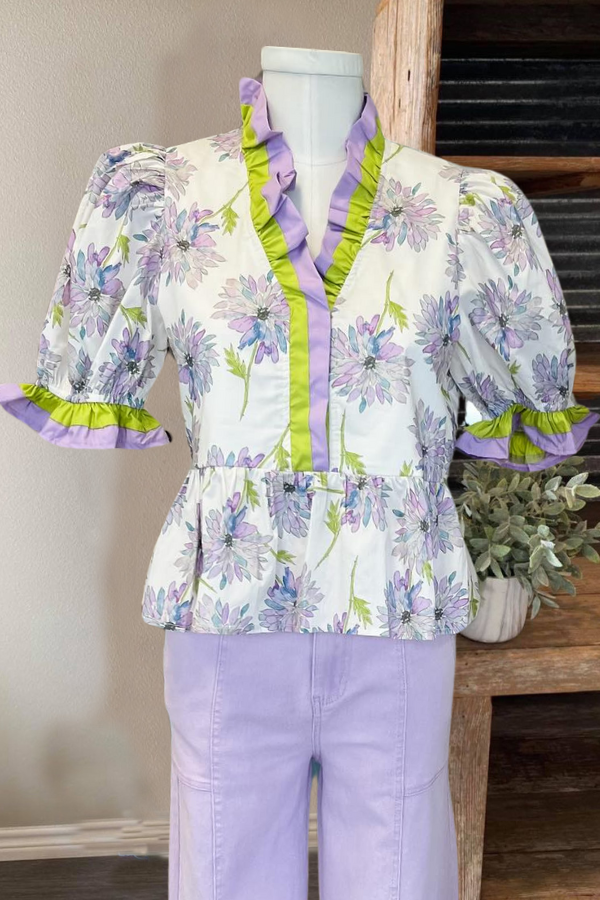 Sweet Lavender Floral Ruffle Top