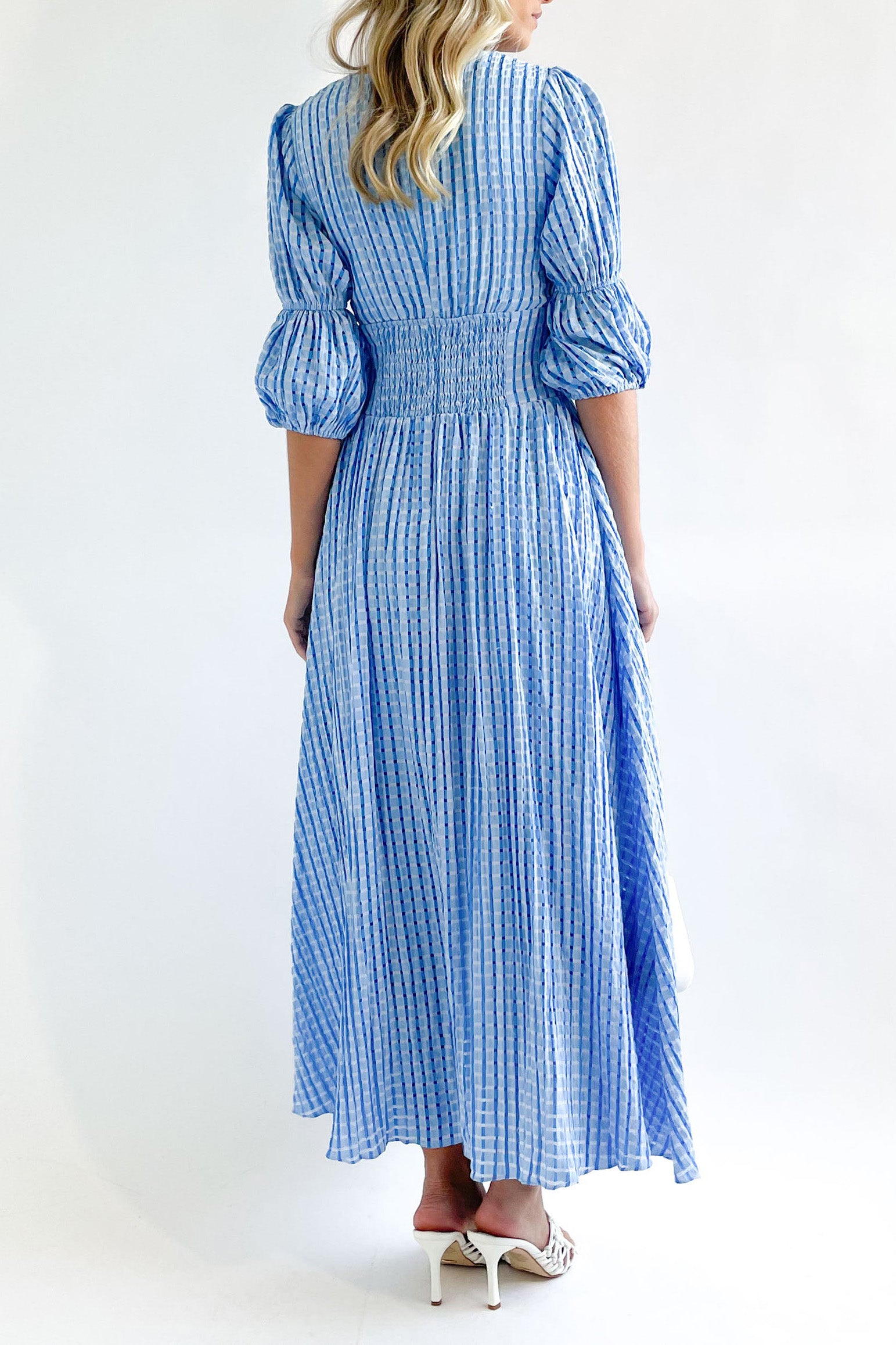 Small Squares Maxi Dress-Blue